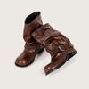 Autumn New Western Cowboy Boots Women's Pleated Pile Martin Boots Brown Retro Fashion Thick Heel Pants Boots