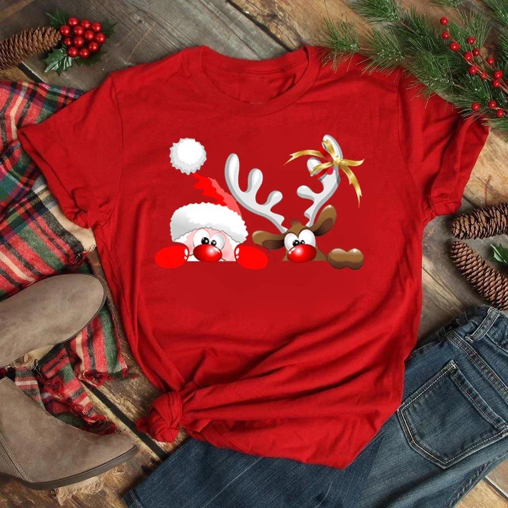 Merry Christmas Women's Fashion Top Kawaii Santa Claus Deer Women's Round Neck Top T-shirt Fashion T-shirt Women's Y2K Clothing