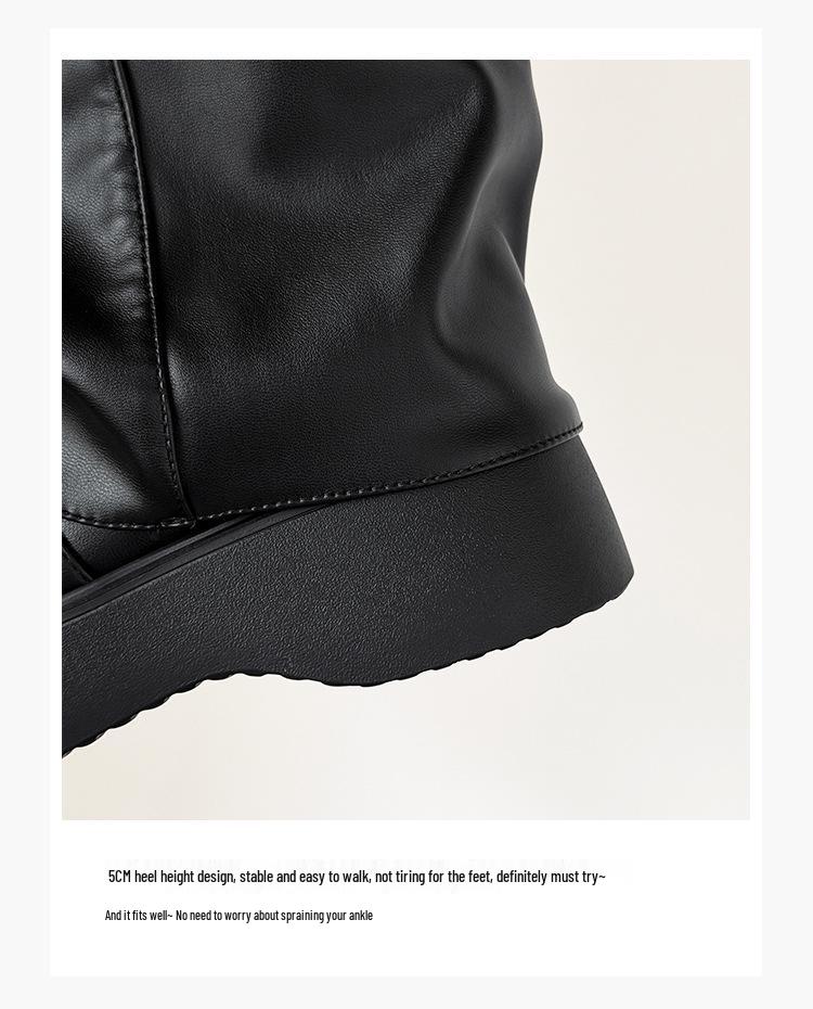 Women's Knee-High Platform Boots with Thick Soles, Height-Increasing Ruched Design, Martin Style, Sizes 34-45.