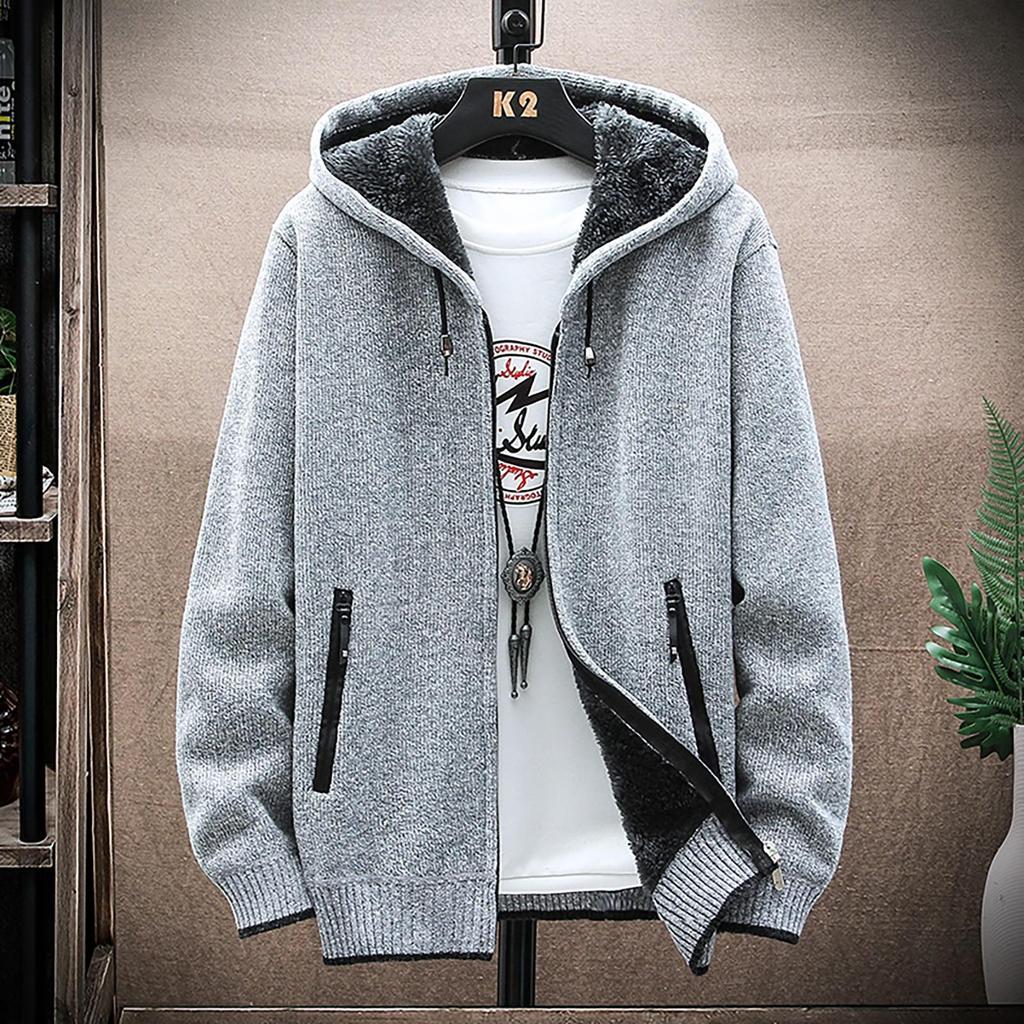 Erkek Sonbahar Ve Kış Rahat Kazak Ceket Sıcak Örgü Kazak Kapşonlu Hoodie