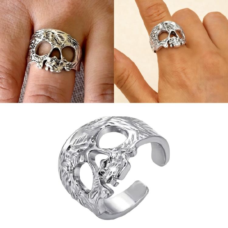 Mysterious Skeleton Mask Statement Ring Vintage Gothic Jewelry With Customizable Fit For Costume Enthusiasts