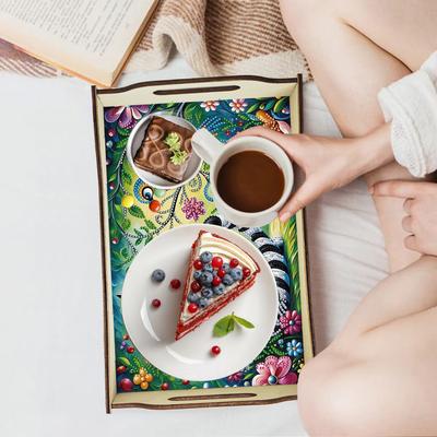 5D DIY Diamond Painting Serving Tray Wooden Diamond Art Tableware Manager Tray Diamond Decorative Serving Tray Home Decor Gift