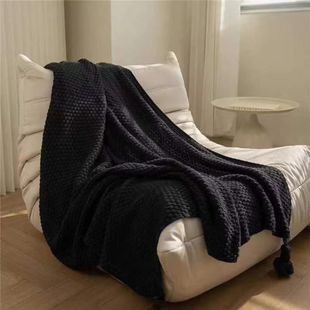 with Tassel Nordic Knitted Blanket Waffle Pattern Sofa Blanket Simple Nap Blanket  Air Condition