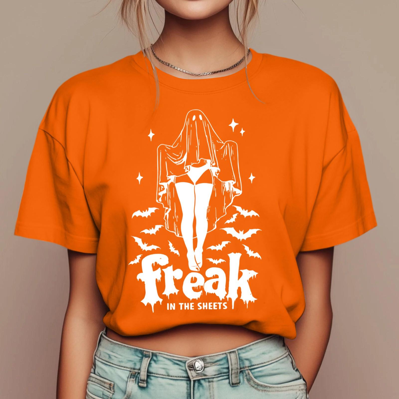 

Женские повседневные футболки с принтом для фестиваля, с коротким рукавом, с цветочным коротким рукавом, с круглым вырезом, ретро, с коротким рукавом, летние, повседневные топы XL оранжевый