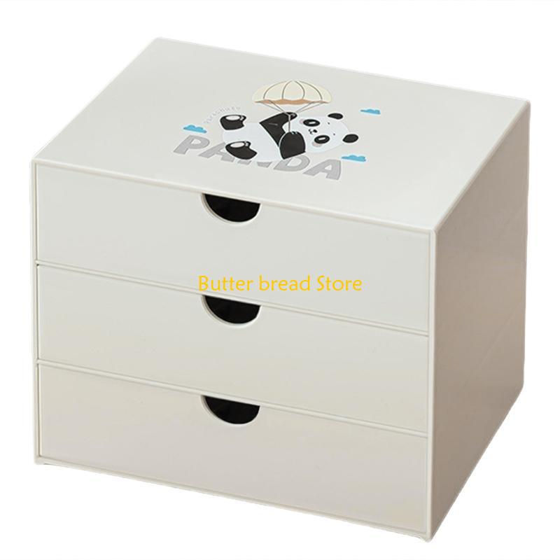 W89C Lovely Panda Desktop with Drawers Desk Storage Box Desk School Office Supplies for Tape Erasers