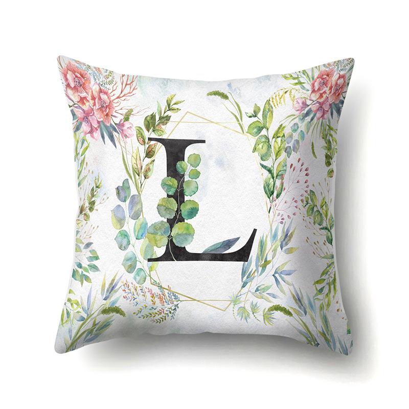Polyester Pillowcase Green Leaf Decorative Print Pillowcase 26 English Letter Cushion Cover
