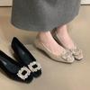 Rhinestone Thick Heel Single Shoes New with Skirt Temperament Elegant Square Buckle Light Mouth High Heels