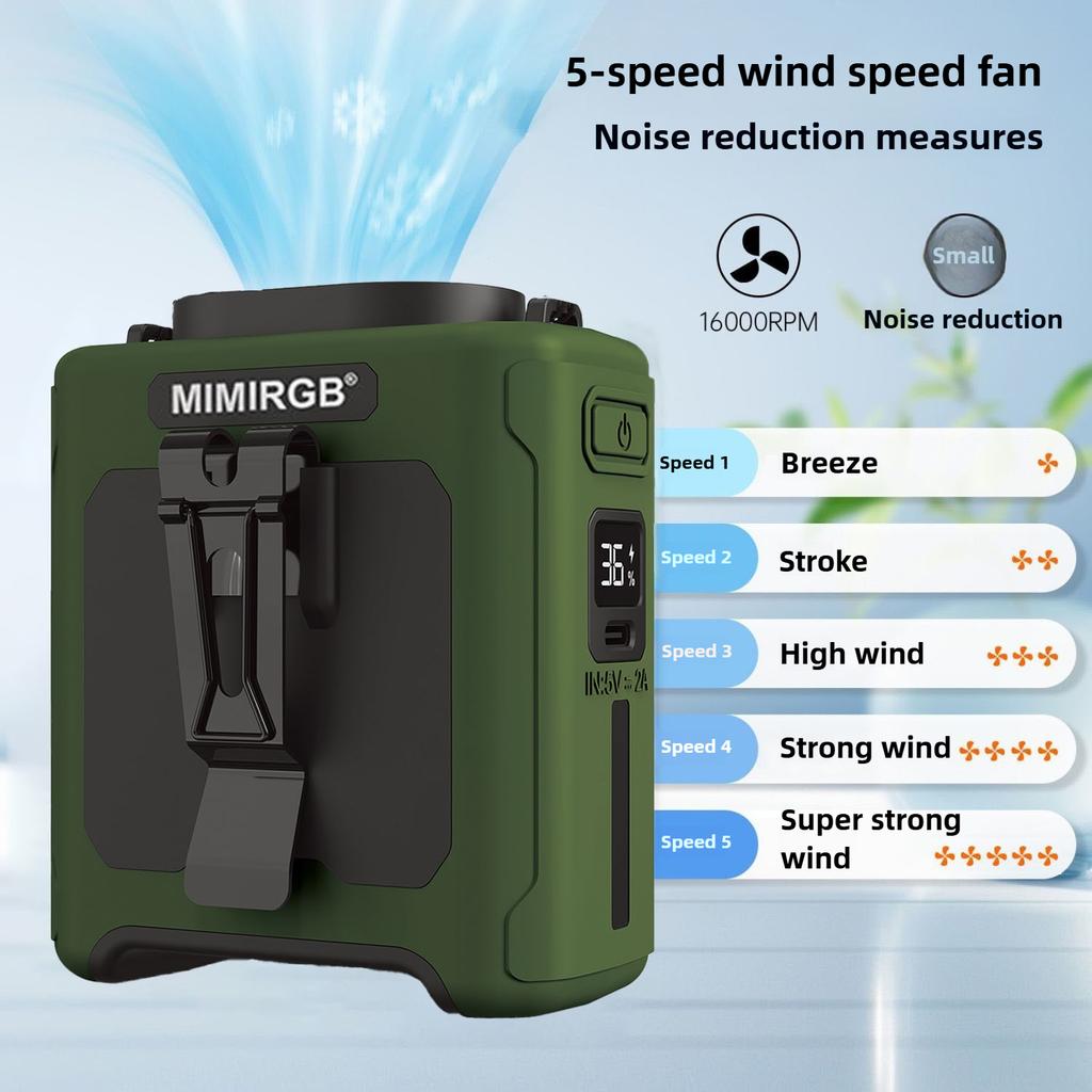 10000mAh Portable Outdoor Waist Fan Hanging Neck Strong Wind with Power Bank LED Lighting for Emergency Sports Outdoor Working