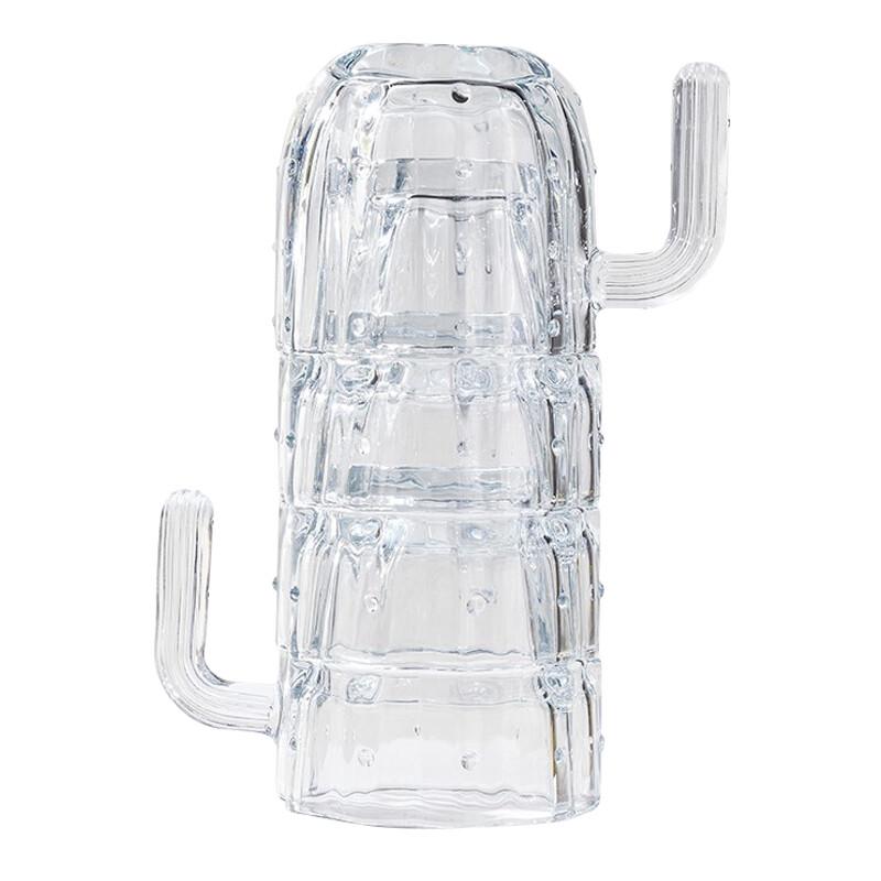 LoveWish 240ml Stackable Cactus Transparent Glass Water Cup Set (6-Pack)