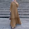 Damen Muslimisch Freizeit Rundhals Einfarbig Langarm Locker Lang Kleid