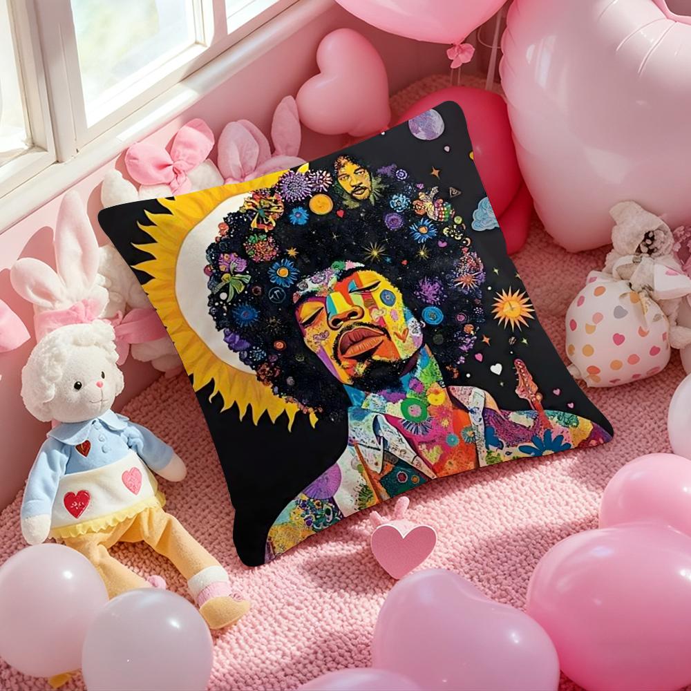 SingerJ-Jimi H-Hendrix Pillow Case Soft Plush Fabric Double-Sided Printed Cushion Cover Warm Winter Sofa Pillow Case