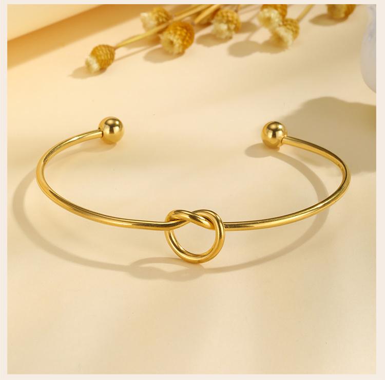 Women Open Cuff Bangle,  Tie The Knot Bangle Bracelet, Gold Plated Forever Love Knot Infinity Stainless Steel Jewelry
