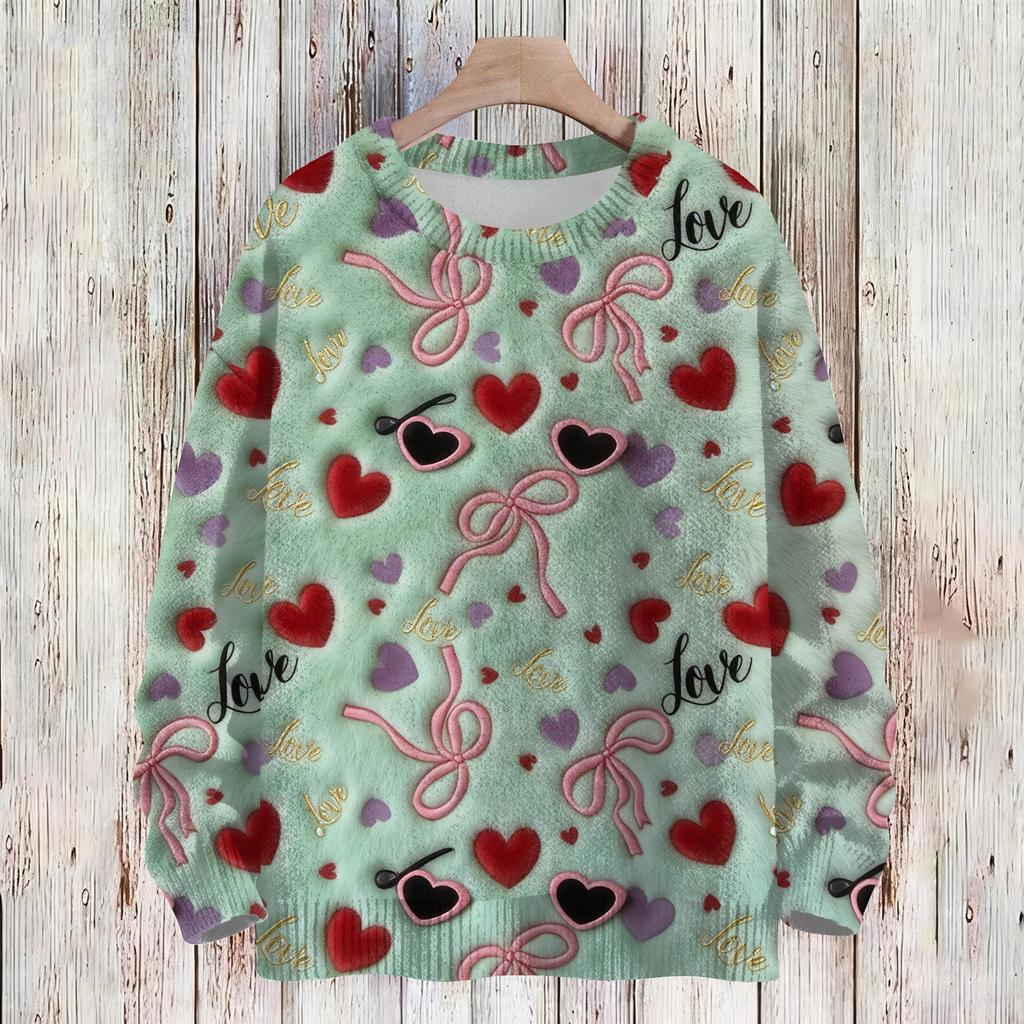 Damenmode Lässig Langärmlig Valentinstag Rundhals Strickpullover Top