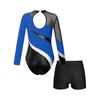 Girls Shiny Rhinestone Dance Leotard Long Sleeve Cutout Back Patchwork Design V Front Waistband Shorts Outfit