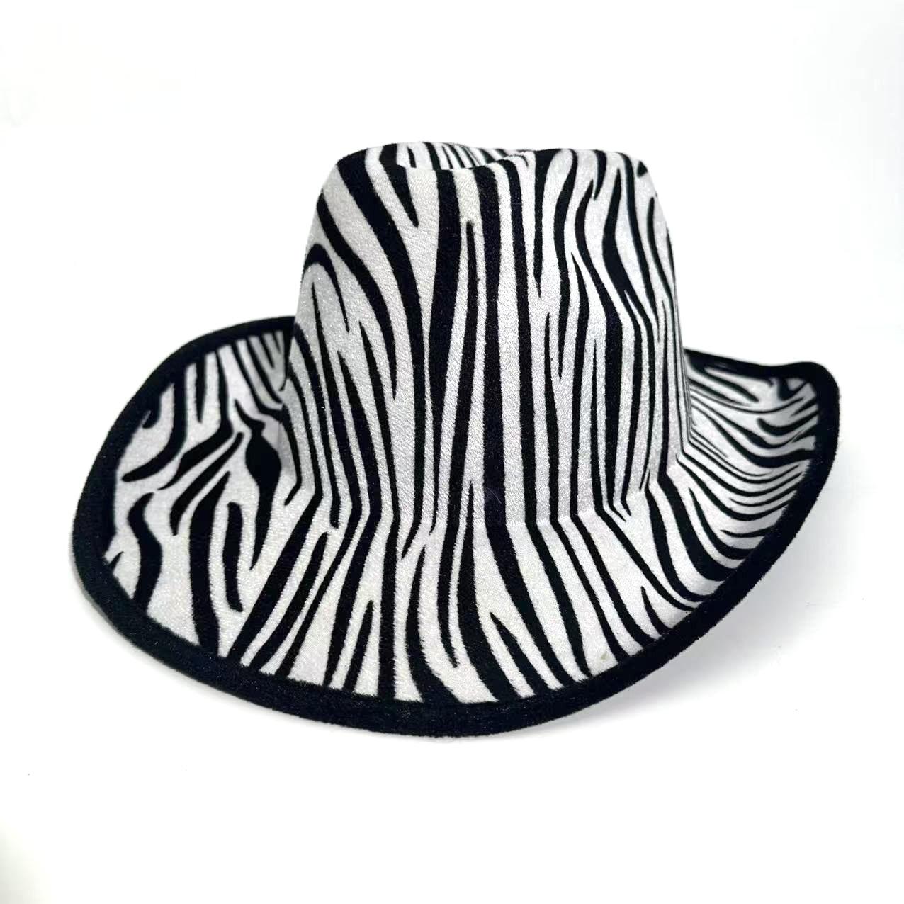 Западная ковбойская шляпа Хэллоуин Тигриная вечеринка Цилиндр Зебра Двусторонний принт Декоративная джазовая шляпа M（56-58cm）