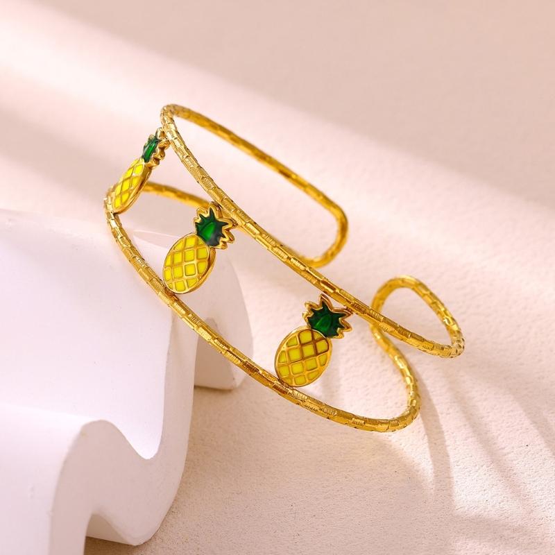 Open Cuff Bracelet Double Band Gold Tone Tropical Accessory for Vacation Outfits and Everyday Wrist Styling Mood