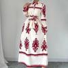 Live Shot 2025 European and American Fashion Long Sleeve Waist-Gathering Print Shirt Dress