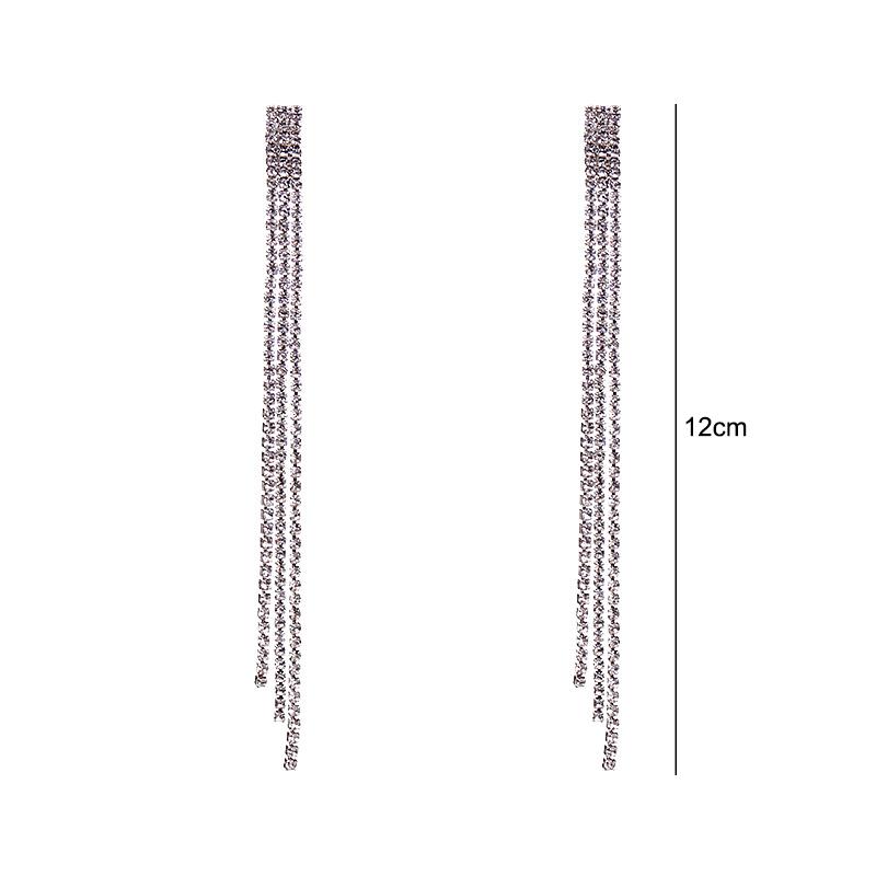 Trendy Tassel Crystal Rhinestone Long Earrings For Women Luxury Shiny Bridal Dangle Drop Earrings Wedding Jewelry Gift Bijoux