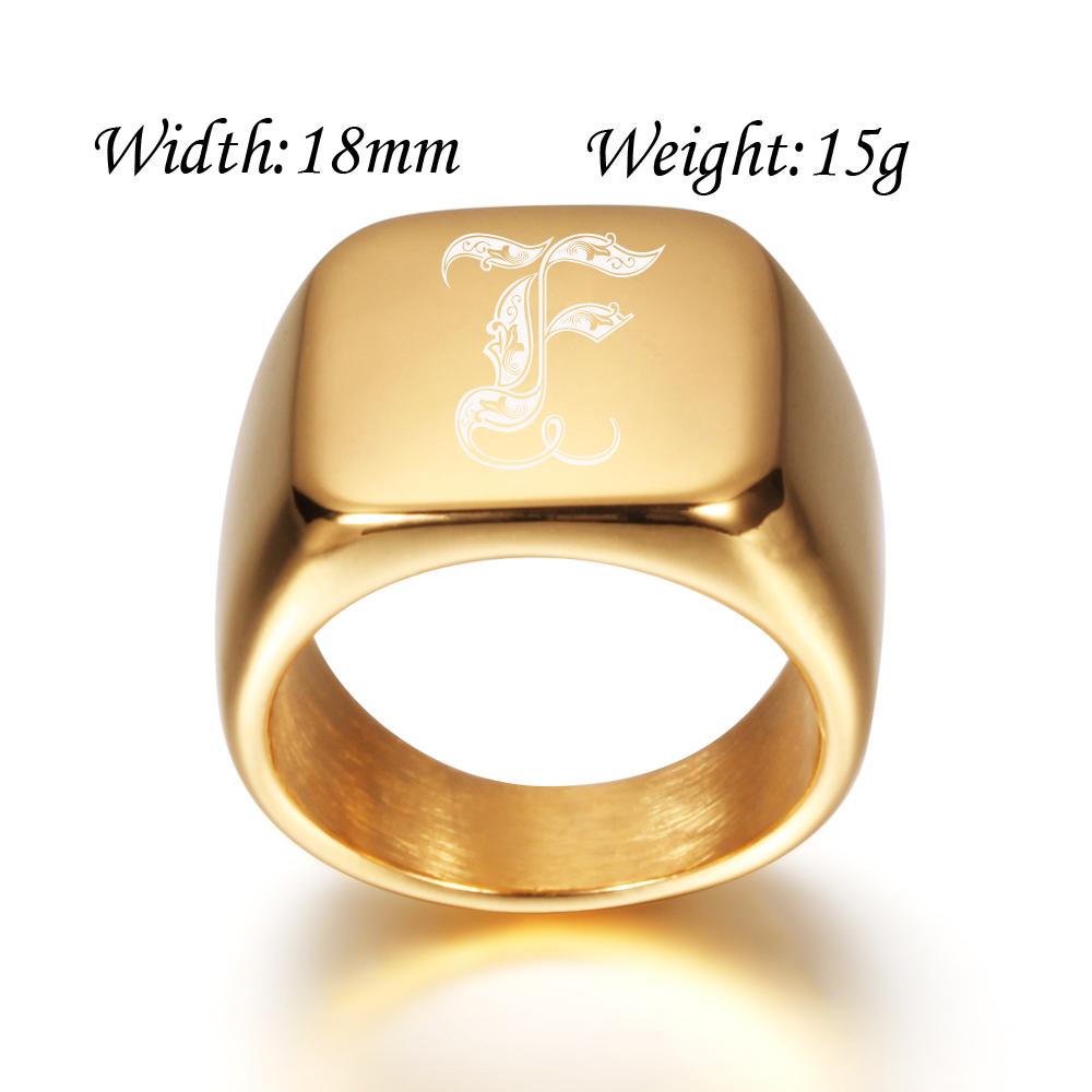 Gold Tone Mens Big Letter Rings Customized Stainless Steel Initial Jewelry Finger Ring Personalized for Male Gift Accessories