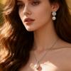 Leaf Imitation Pearl Necklaces Earrings Sets For Women Fashion Flower Cubic Zirconia Pendant with Chain Birhday Gift