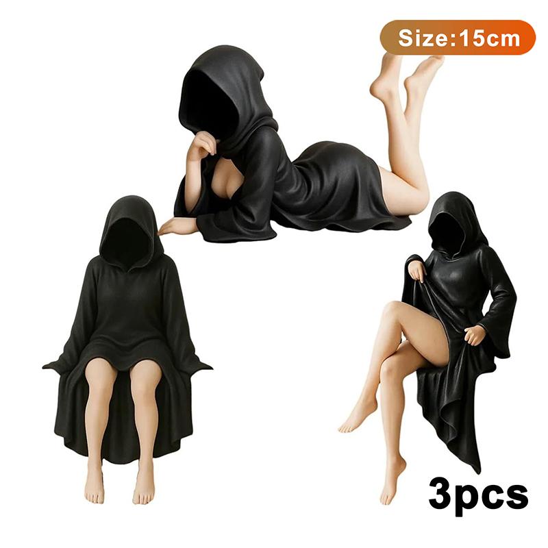 Mysterious Statue Gothic Death Black Robe Queen Figure Bookshelf Sculpture 3D Printed Spooky Sitting Statues Desktop Ornaments