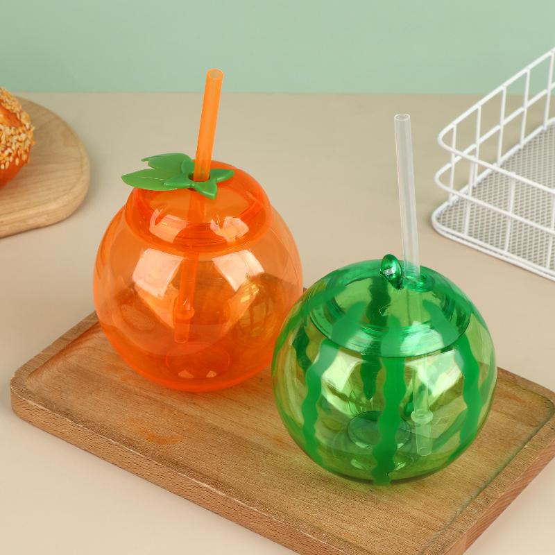 1/3 Pezzi Tazza di Plastica a Forma di Frutta con Cannuccia Carina Arancia Anguria Bottiglia da Bere per Festa Estiva in Spiaggia Uso Domestico Tazza per Bevande