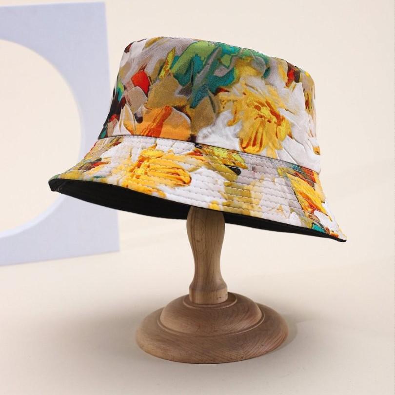 Flower Pattern Bucket Hat Men'S Double-Sided Basin Hat Women'S Trend Versatile Outdoor Sun Hat