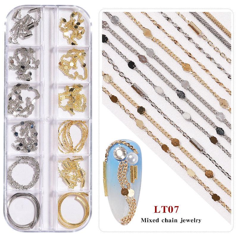 Nail Art Jewelry, Small Chain 12 Boxed Gold And Silver Diy Decorative Nail Sticker Metal Chain
