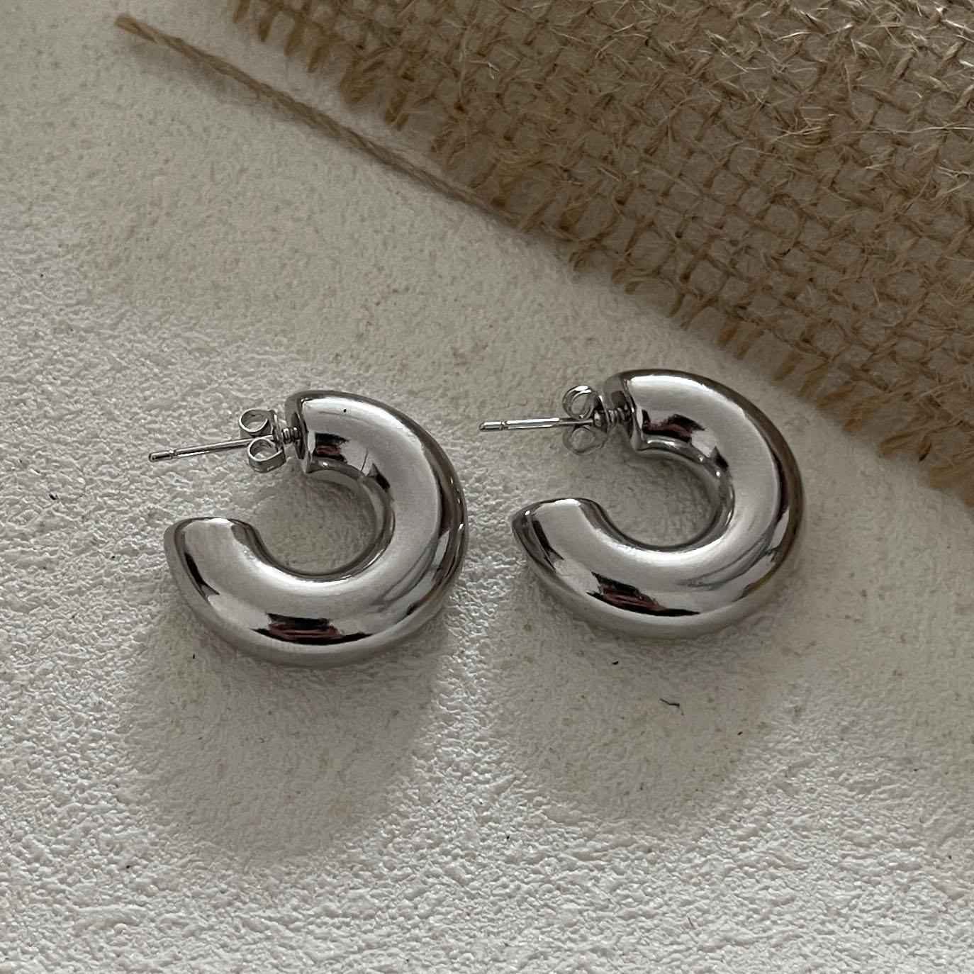 

925 Sterling Silver Earrings For Women Trendy Simple Heavy Circle Earring Jewelry Prevent Allergy Party Christmas Accessories