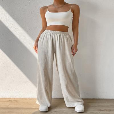 Rechte Broek, Loszittende Casual Huisbroek, Middelhoge Effen Kleur Wijde Broek