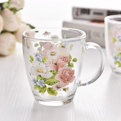 Printting Floral Pattern Tempered Glass Mug 360ml - Microwave Heat-resistant Thickened Glass Cup for Coffee ,Tea ,Milk, Juice, Oat Breakfast , 1pc