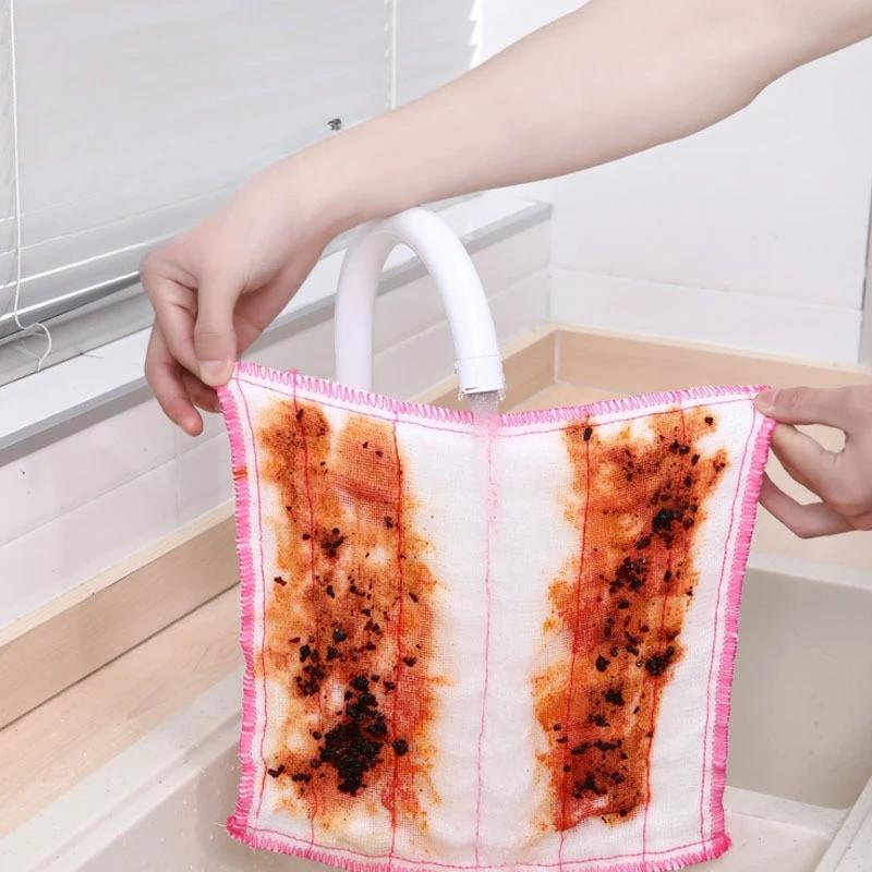Reusable 5-Layer Full Yarn Cotton Microfiber Kitchen Cloth 25x25cm Super Absorbent Anti-Oil Degreasing Easy Cleaning Dish Towel