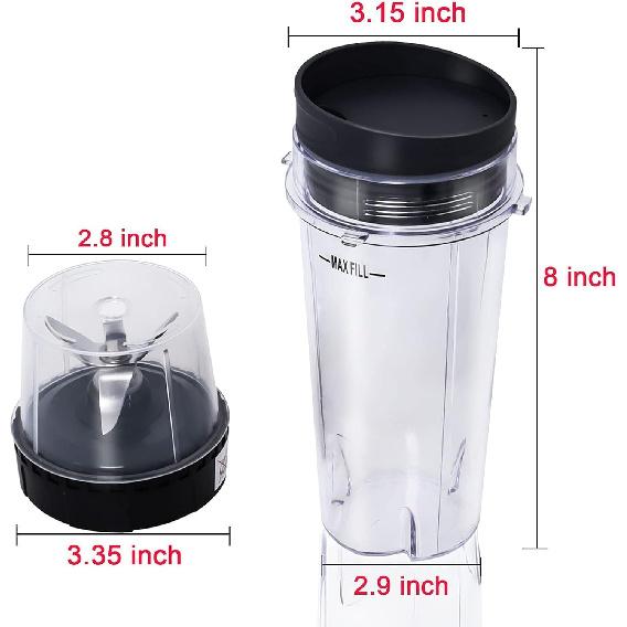 Replacement Parts Compatible with Nutri Ninja, Blender Blade 6 Fins and 2 Pcs 16oz Single Serve Blender Cup Set Compatible with Ninja BL660 BL740