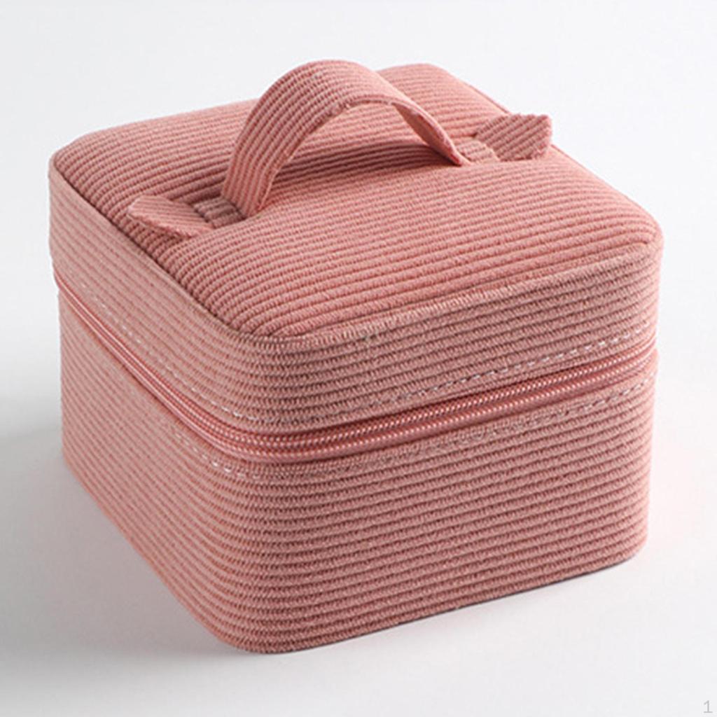 Corduroy Jewelry Box Organizer Container Desktop Gift Zipper Display Case for Bangles Dresser Women