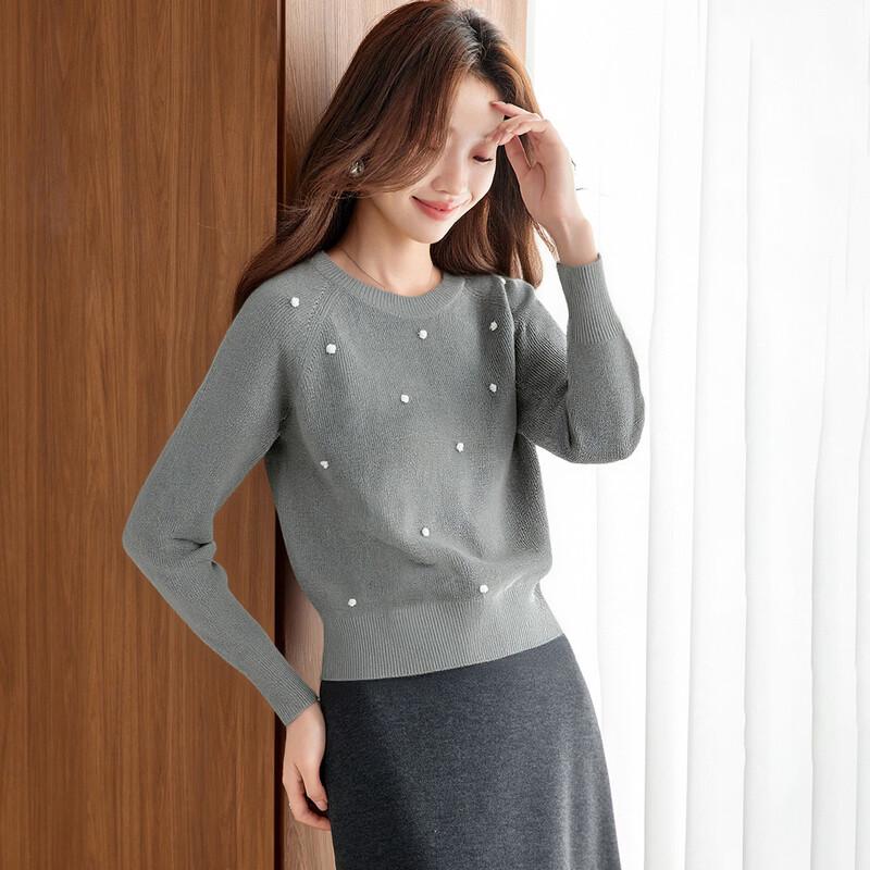 Srcr Women s 42-Count Ultra-Fine Wool Beaded Knit Sweater M