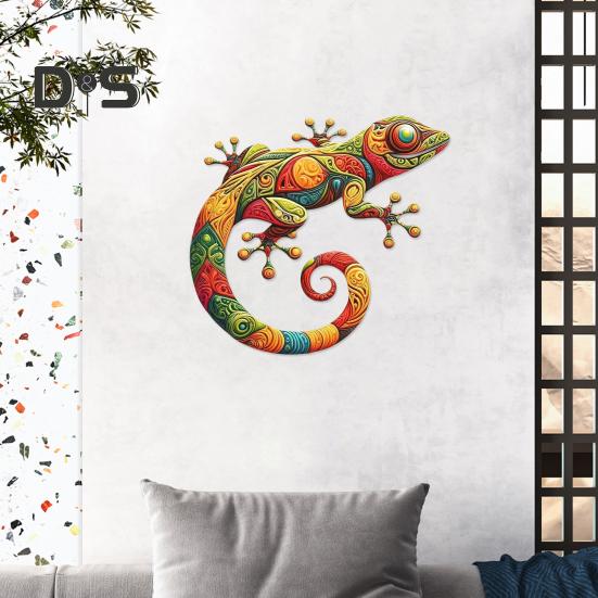 Wall Art Gecko Decoration Metal Lizard Wall Decoration Colorful Wall Mounted Gecko for Garden Fence Home Farmhouse Decor