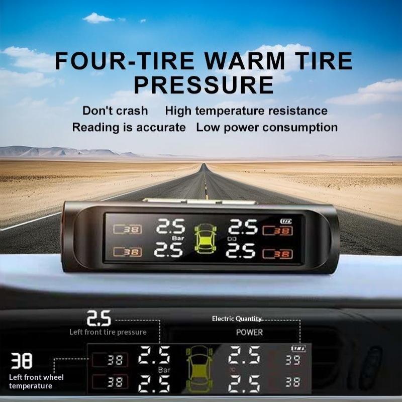 Solar Car TPMS Tire Pressure Sensor 1PC Overpressure Alarm Anti-explosion Auto Accessory for Long Distance Driving