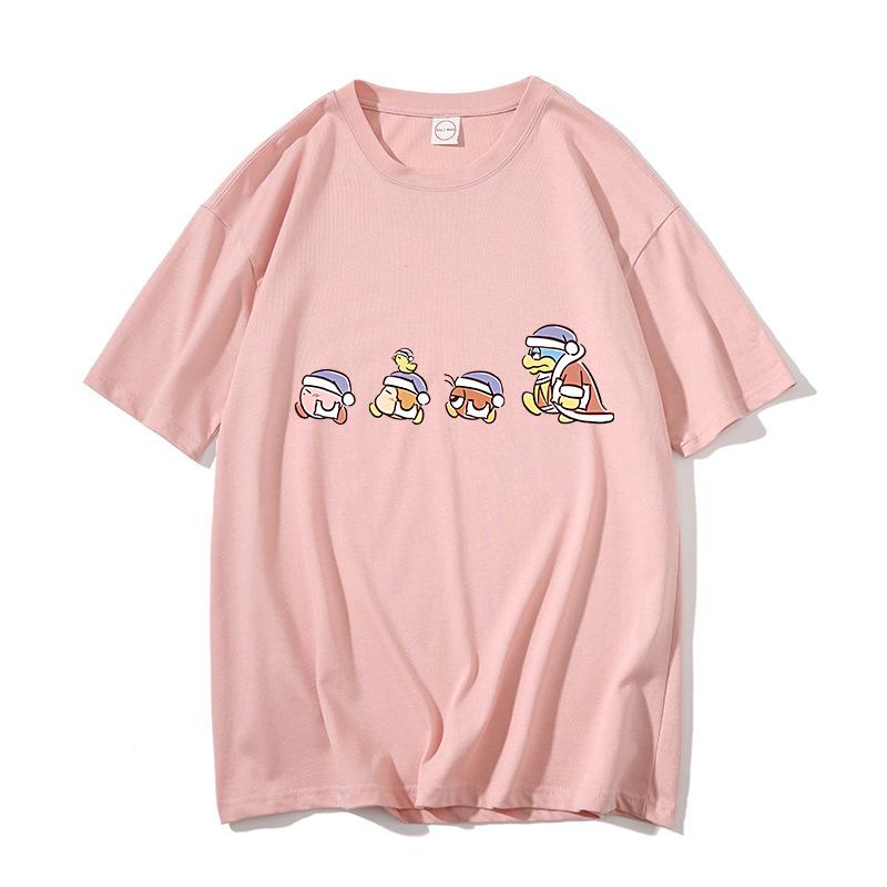 

Kirbys Shirt Summer O-neck Round T-shirt Kawaii Cotton Short Sleeve Solid Color Adult Printed Tops Anime Collar Couple Tees Gift 150