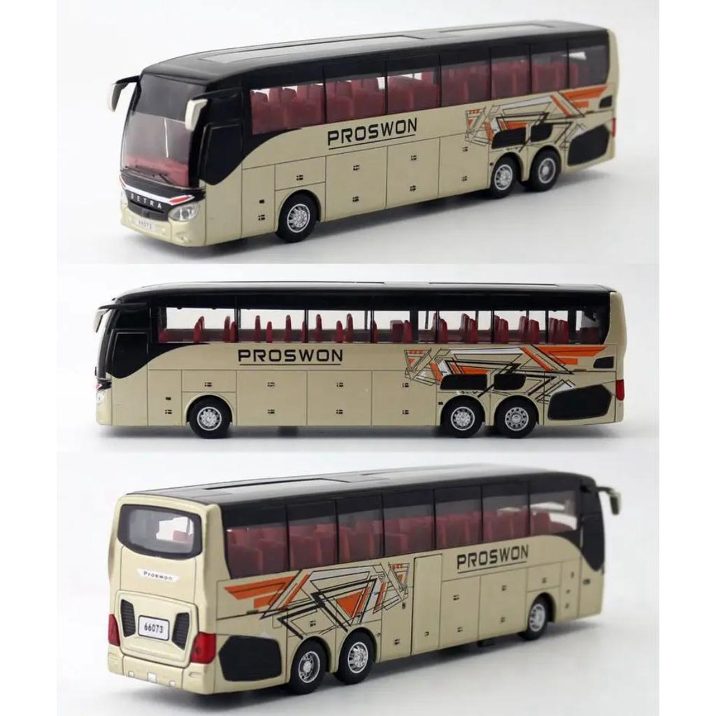 1/32 Scale Diecast Alloy SETRA Luxury Bus Model Children's Toy Car Business Travel Bus Pull Back Sound and Light Miniature
