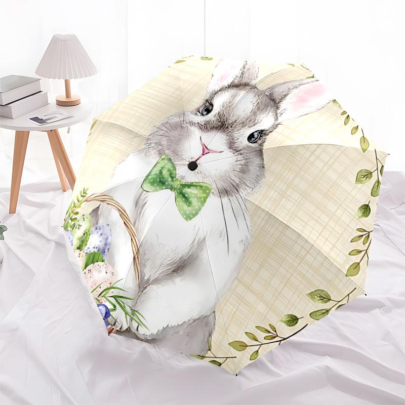 1pc Easter Bunny Automatic Folding Umbrella, 8 Ribs Iron Frame, Suitable for Outdoor Travel and Daily Use Yy251120259