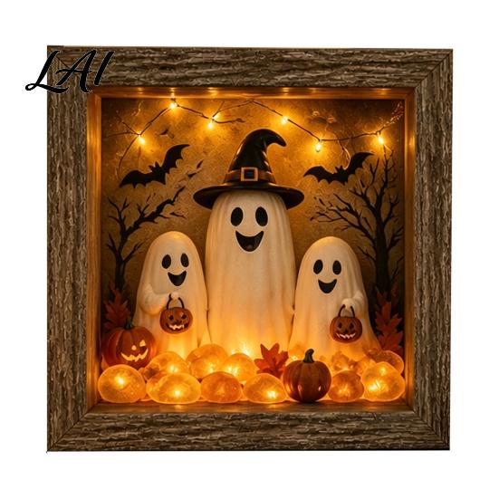 Decorative Seasonal Lights Halloween Lighted Frame Ornaments Light Up Shadow Box Warm Atmosphere LED for Home Living Room Bedroom Decor Ornaments