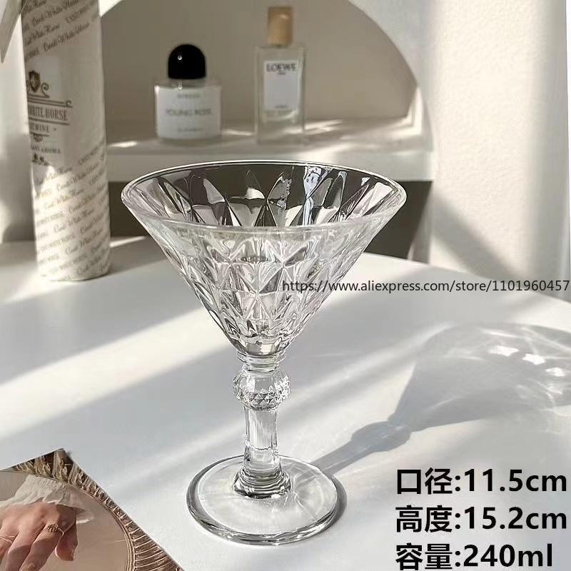 European Vintage Relief Goblet Diamond Engraved Glass Highball for Champagne Wine Martini Red Wine