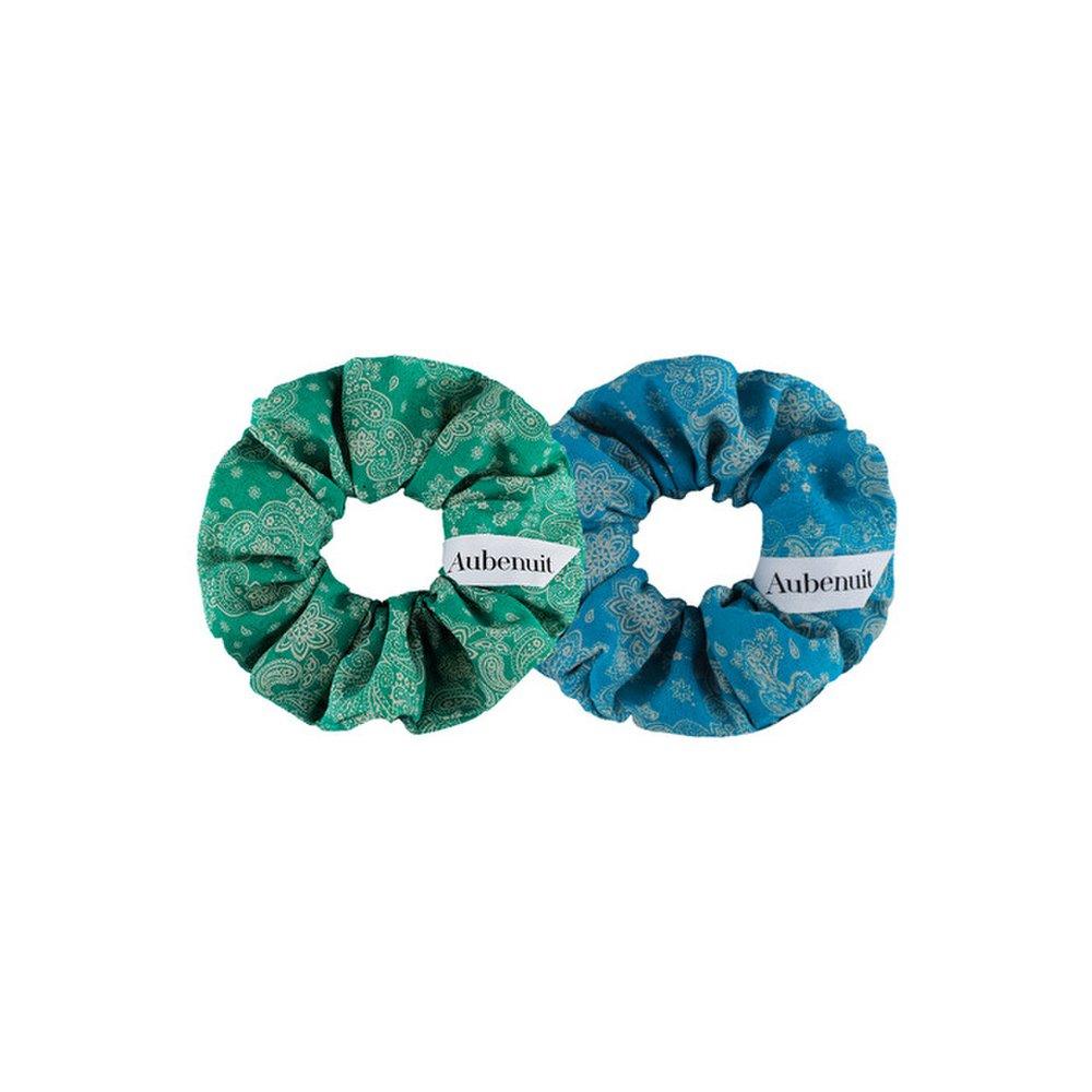 Aube Nuit Bohemian Paisley Linen Hair Scrunchie L Size_Ethnic Green