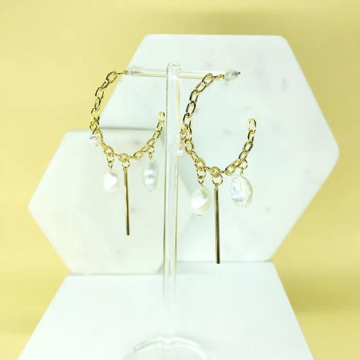 Gold Freshwater Pearl Vintage Hoop Ring Earrings