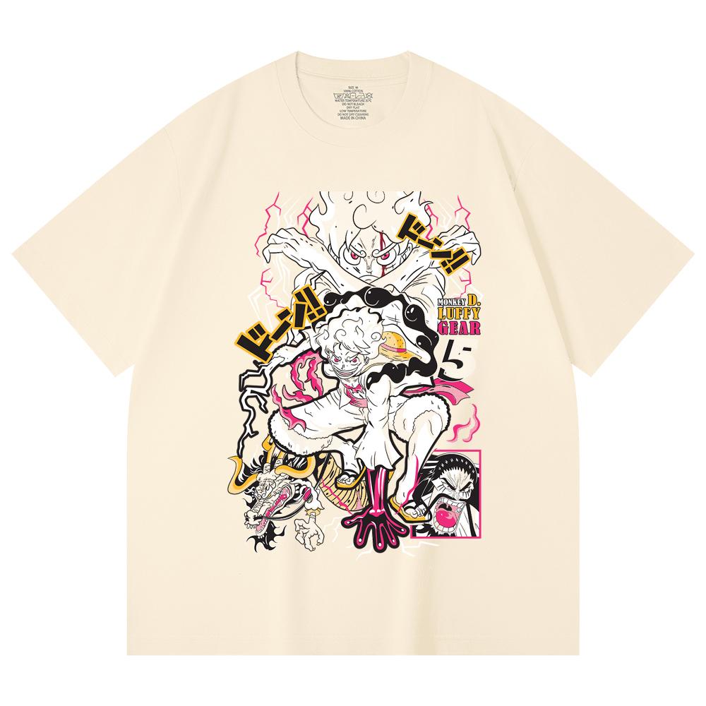 230 Gsm 100% Cotton One Piece V23 Luffy Gear Print Unisex Heavy Cotton T Shirt