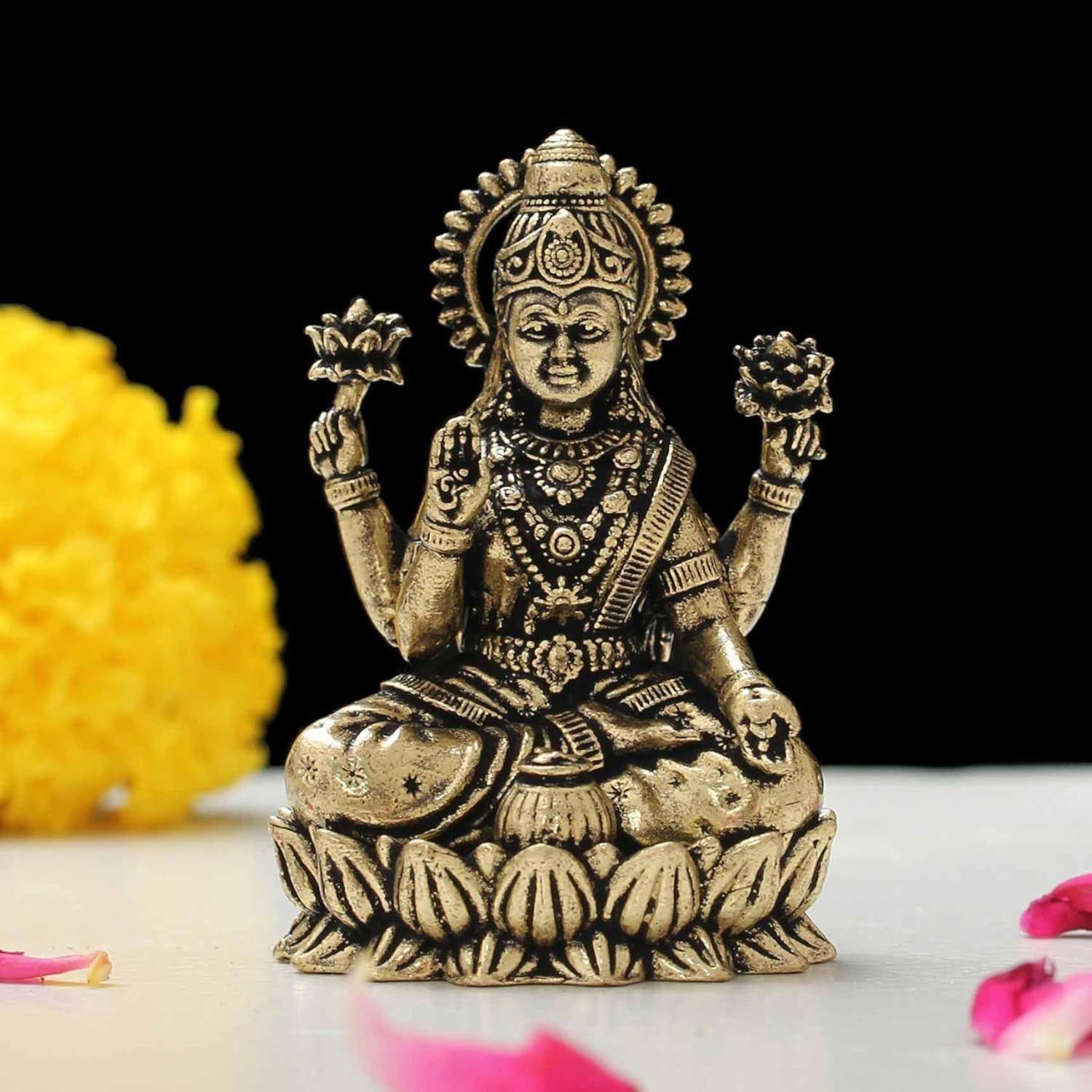 

Brass 2 Goddess Maa Laxmi Idol Murti Statue for Home and Office (5x3x2 cms,)