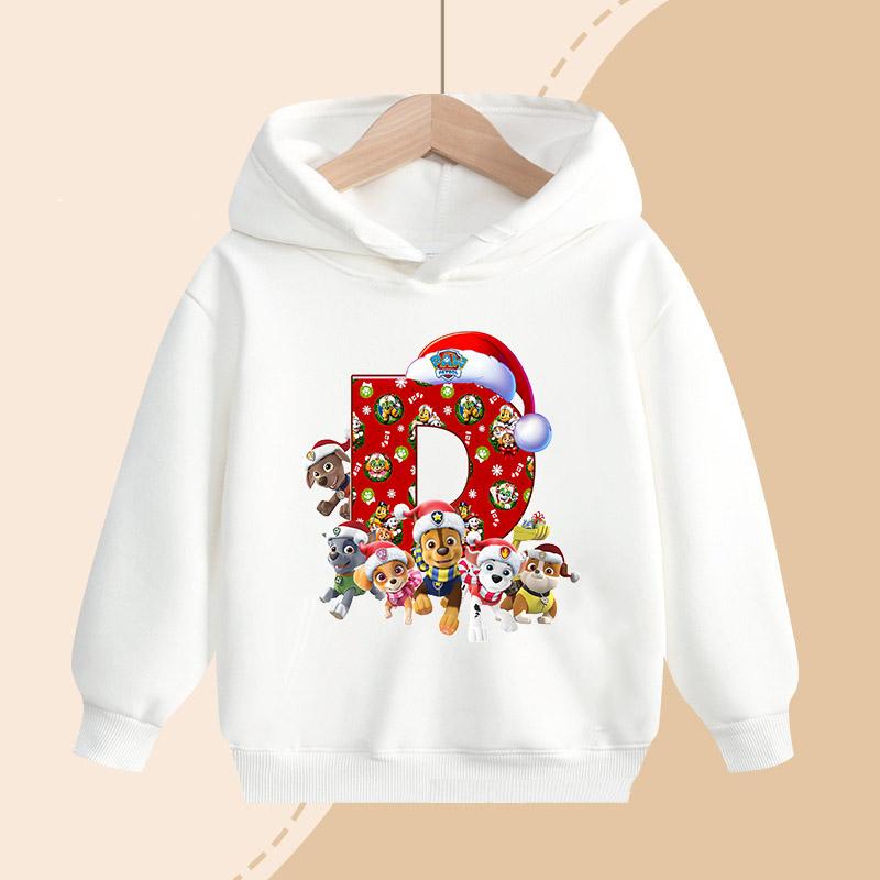 PAW Patrol Kids Hooded Sweatshirt Cartoon Christmas Letter Print Pullover Boys Girls Winter Casual Top Child Birthday Gifts