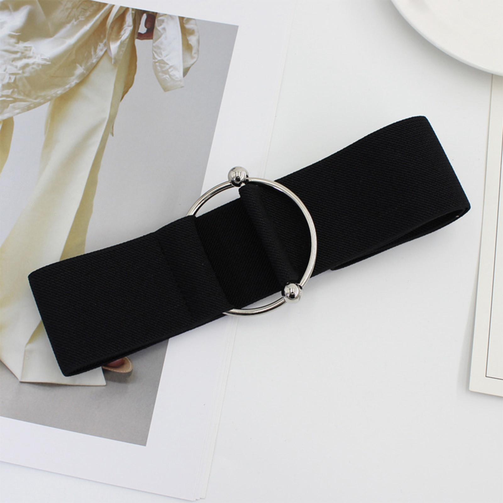 

Эластичный пояс с металлической пряжкой-кольцом – декоративный пояс в корейском стиле для женщин, резинка 5 см для свитеров, платьев и юбок One Size чёрный