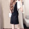 Black High-Waisted Slimming Two-Piece Overalls - Spring/Summer 2026 Girls' Casual Loose Straight Shorts