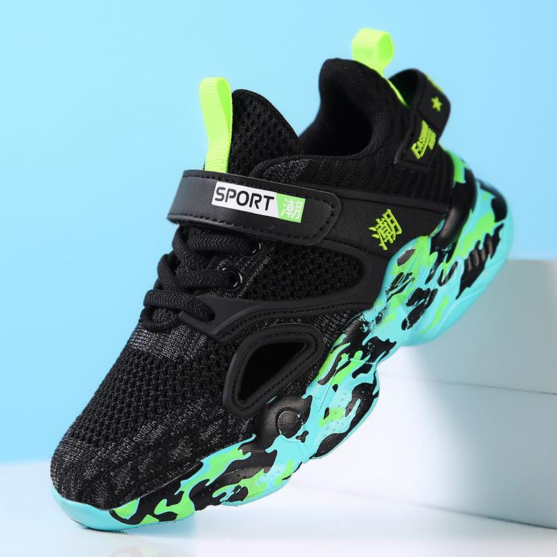 Children's frame shoes 2025 spring and summer hollow single net medium and large children's sports shoes breathable boys' frame shoes running shoes